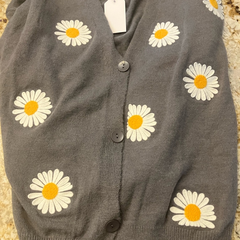 Gray Daisy Embroidered Women's Sweater